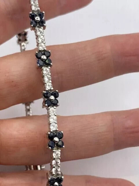 Lab-Created 5Ct Sapphire Diamond Round Cut Tennis Bracelet in 14K White Gold Plated