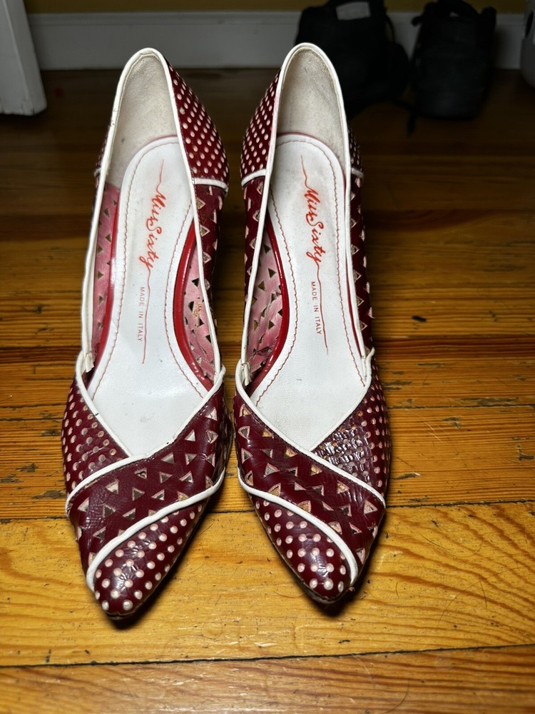 MISS SIXTY Burgundy & White Perforated Pumps - Italian Made EU 38 US 8
