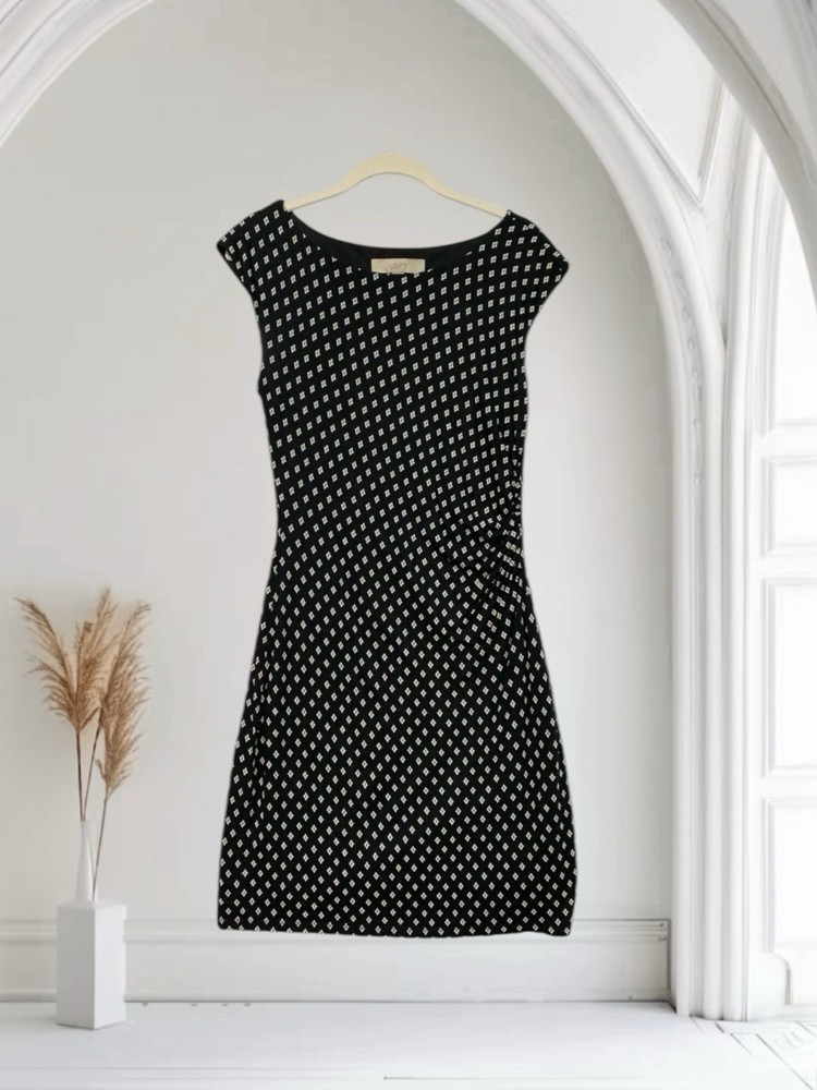 Ann Taylor LOFT Women’s Geo Print Ruched Dress Size Small Jersey Stretch