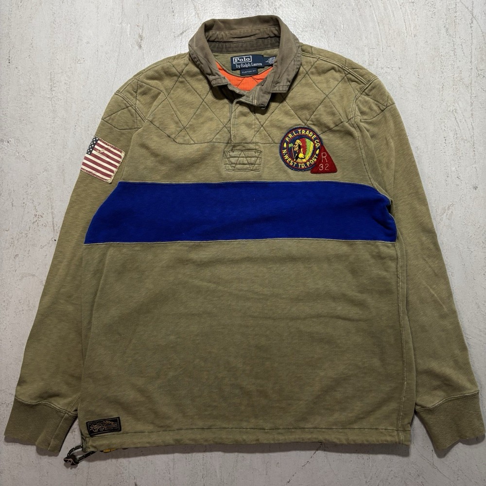 Vintage Polo Ralph Lauren Indian Head Embroidered Rugby Quarter Button Shirt L
