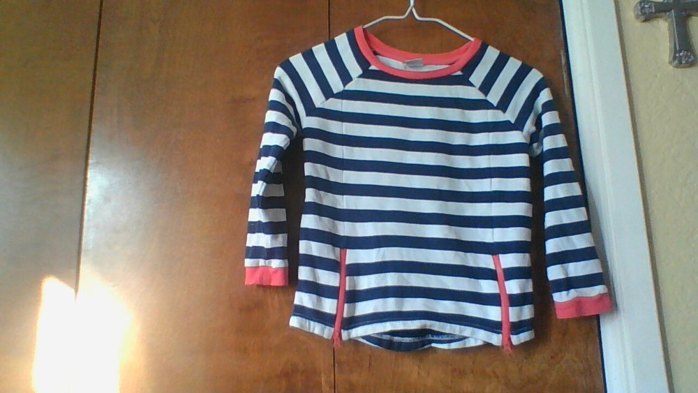 Gymboree Girls Size 5/6 Long Slv Stripe Pull-On Shirt Blue/Wht/Pink Fun Zip Edge