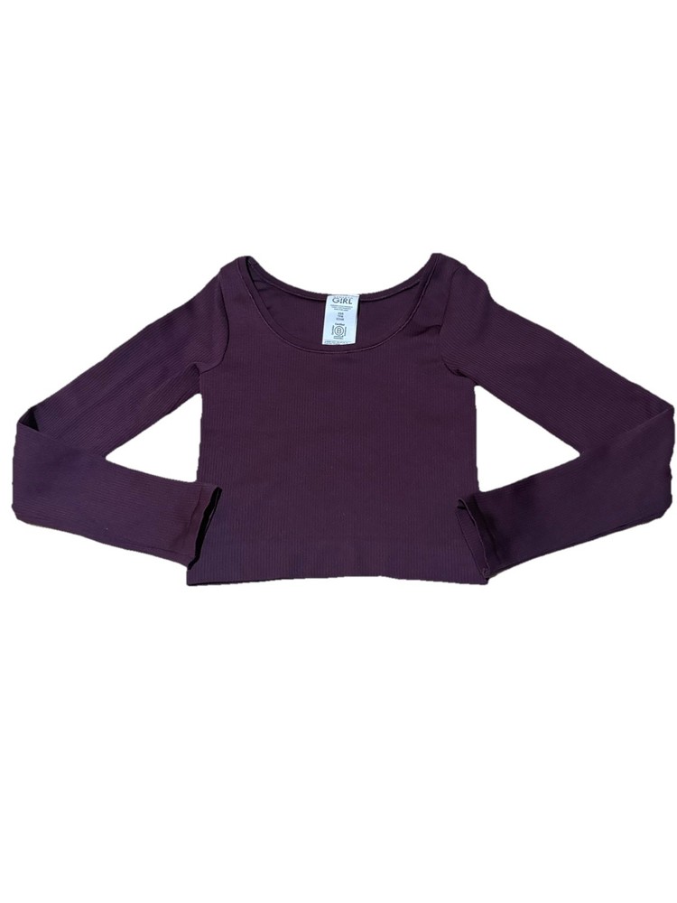 Athleta Girl Ribbed Long Sleeve Crop Top Purple XS 6 Performance Stretch
