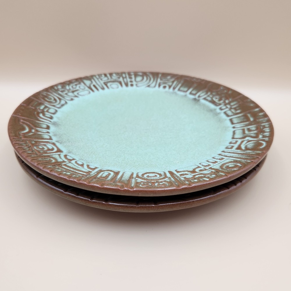 Vintage Set of 2 Frankoma Pottery Mayan Aztec Salad Plates 7G