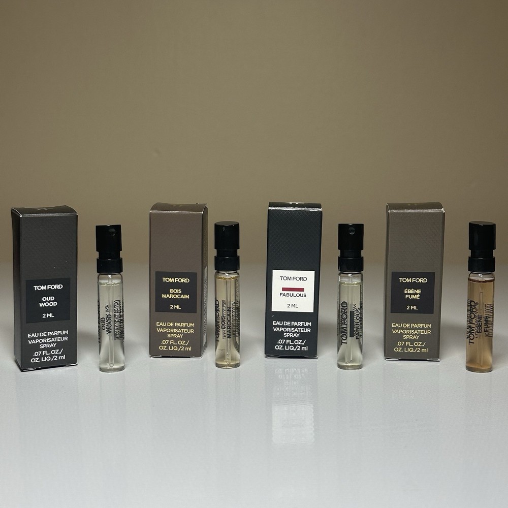 4 Pc Tom Ford Set.2ml Ebene Fume/ Oud Wood/ Fabulous/ Bois Marocain. Travel Size