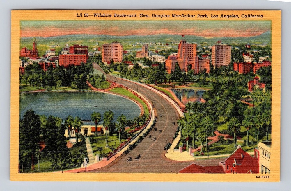 Los Angeles CA- California, Aerial Wilshire Boulevard, Antique, Vintage Postcard