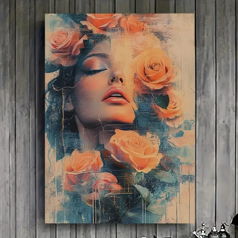 Vintage Rose Woman Wall Art  Canvas Unframed/Framed