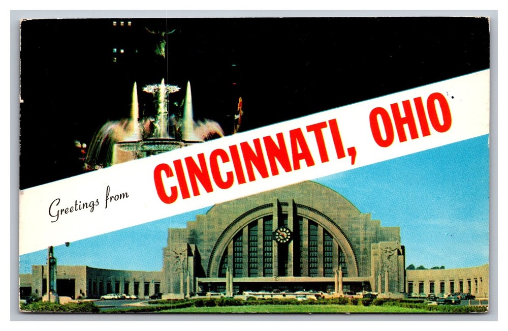 Greetings from Cincinnati OH Ohio Multi View Banner Chrome Postcard Posted 1959
