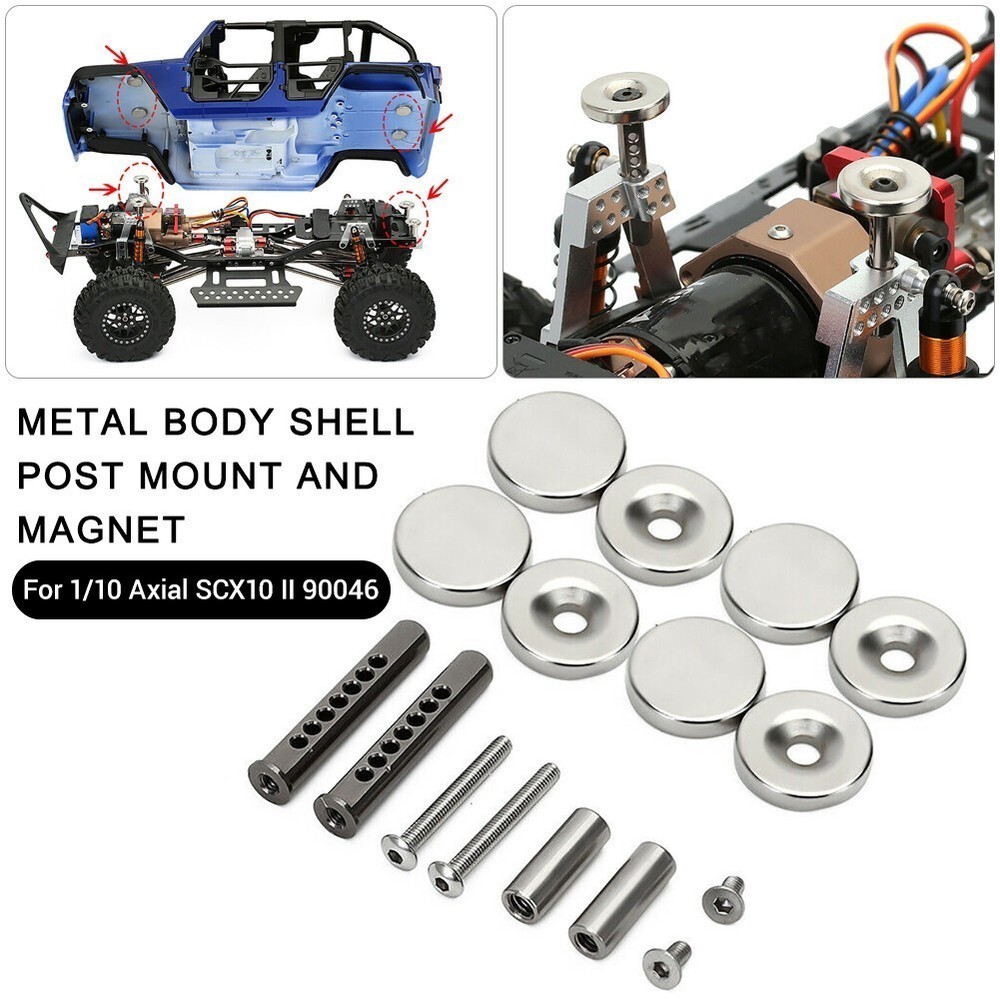 Metal Body Shell Post Mount+Magnet For 1/10 Axial SCX10 II 90046 RC Crawler Car
