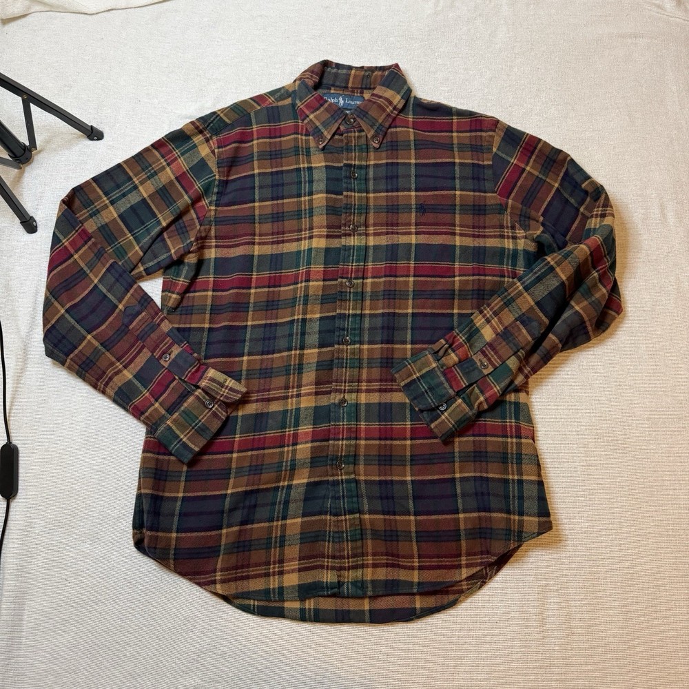Vintage 90s Ralph Lauren Custom Fit Plaid Flannel Shirt Men’s Medium Cotton