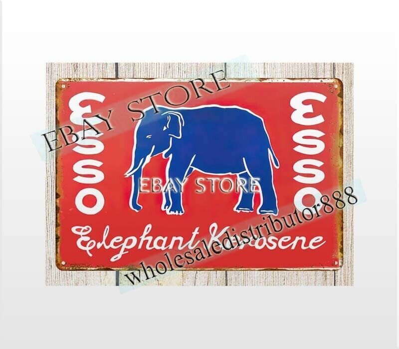 Vintage Esso Elephant Kerosene Tin Sign Retro Wall Art Decal