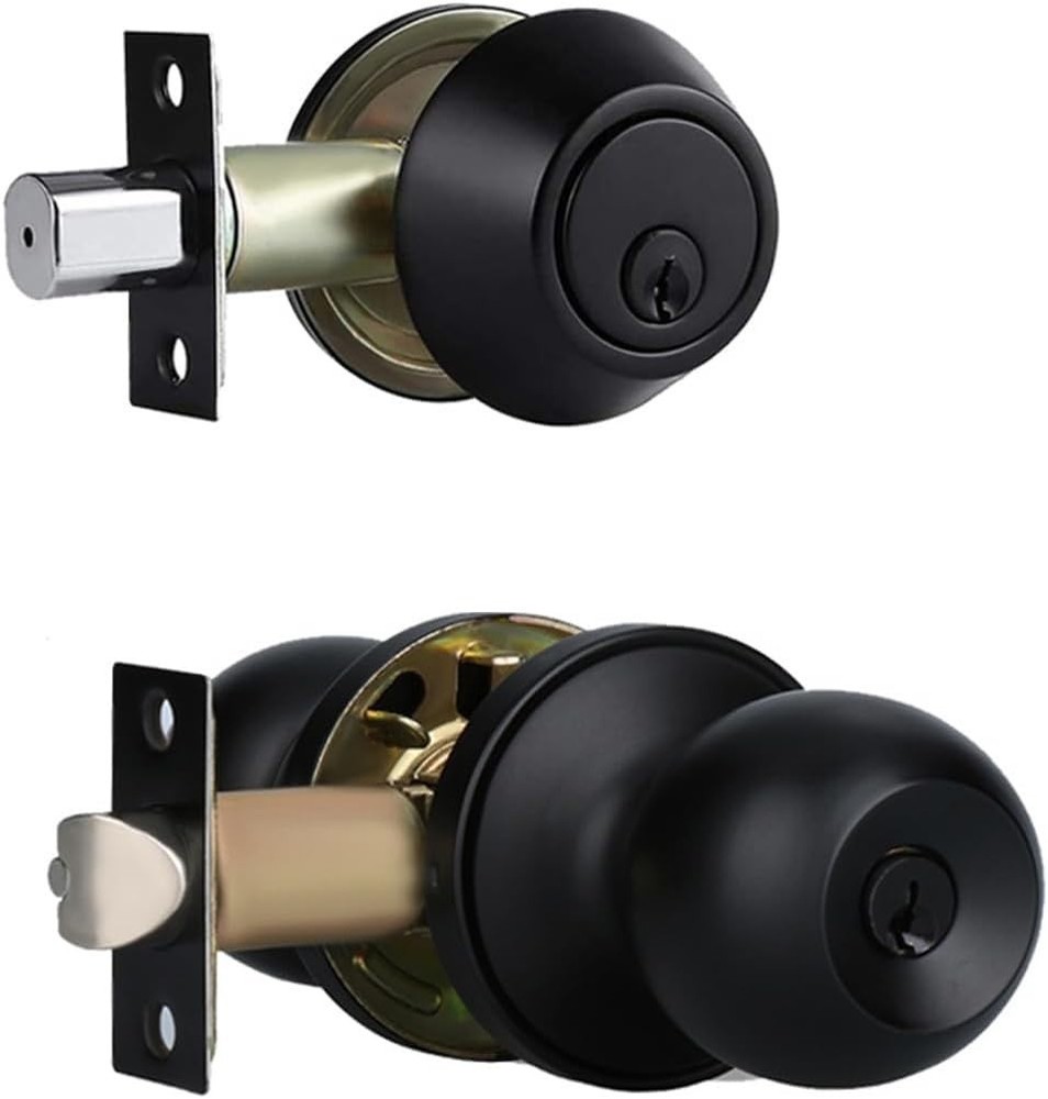 Exterior Door Knob Lock Set with Deadbolt Keyed Alike Matte Black 1 Pack