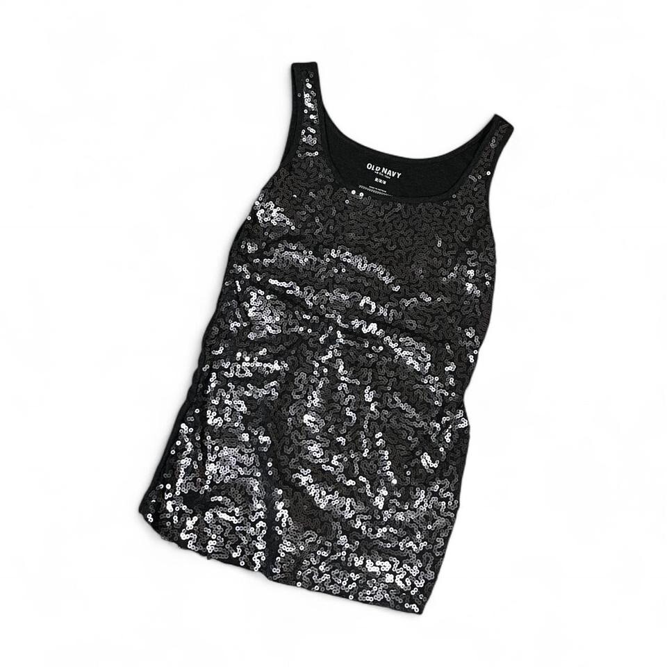 Black and silver sequin tank top   Old navy size medium party going out Y2K top