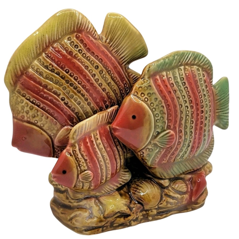 Vintage MCM Ceramic Tropical Fish Figurine 5” Earth Tones Retro Coastal Decor