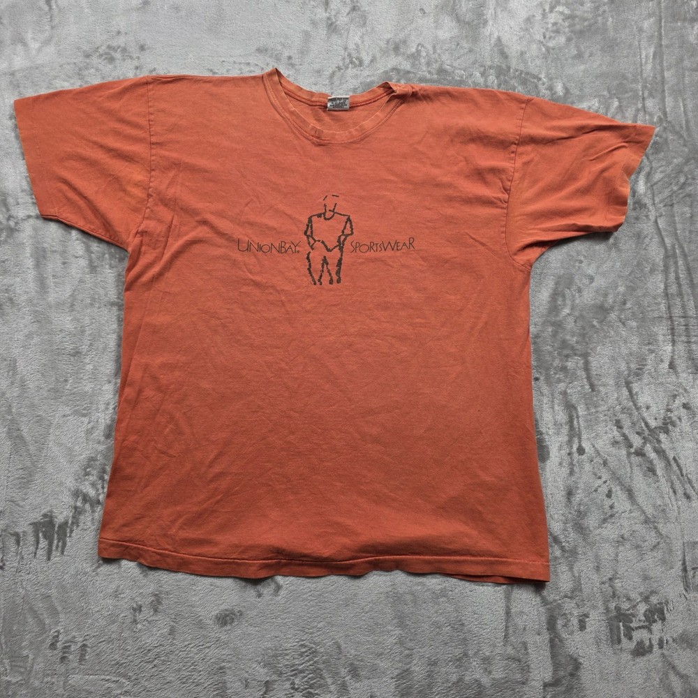 Vintage Men's Orange Y2k Union Bay Sportswear Size XL Big Graphic Tee Skater 90s