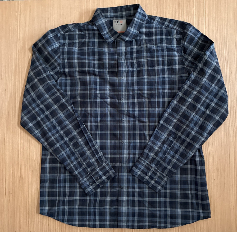 5.11 Tactical Men's Size L Button Down Long Sleeve Snap Button Plaid Shirt