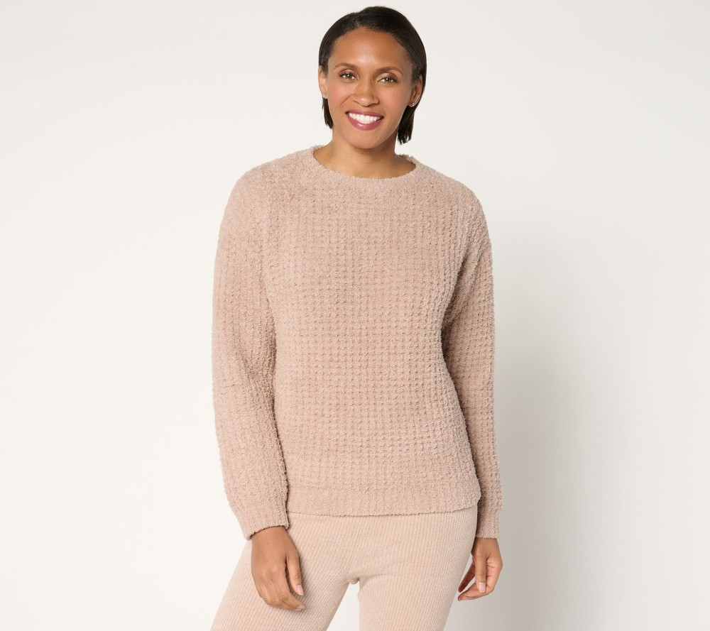 Barefoot Dreams Women's Top Sz L CozyChic Waffle Pullover Pink A669591
