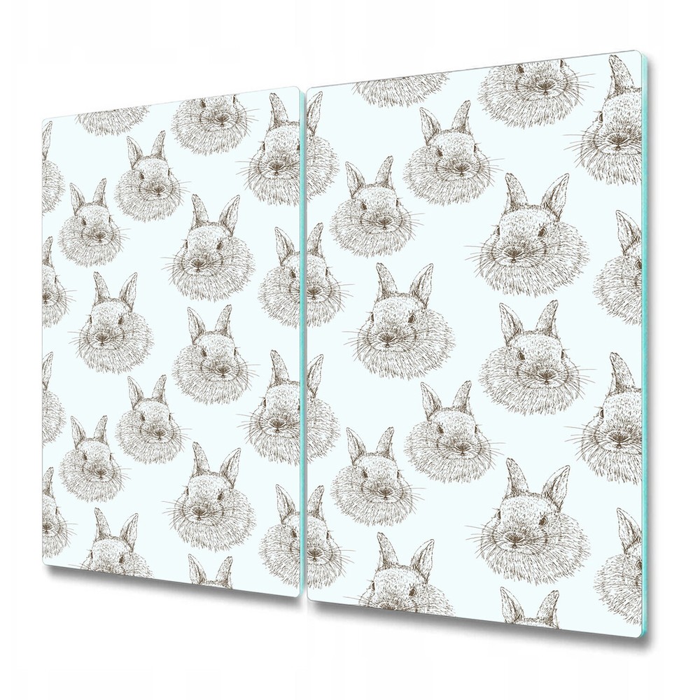 Glass Chopping Board Utensil Board Rabbits sketched brown and blue 2x30x52