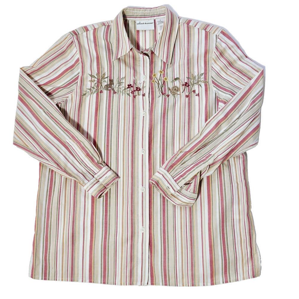 Alfred dunner long sleeve button down embroidered rabbit snail SZ 8 striped