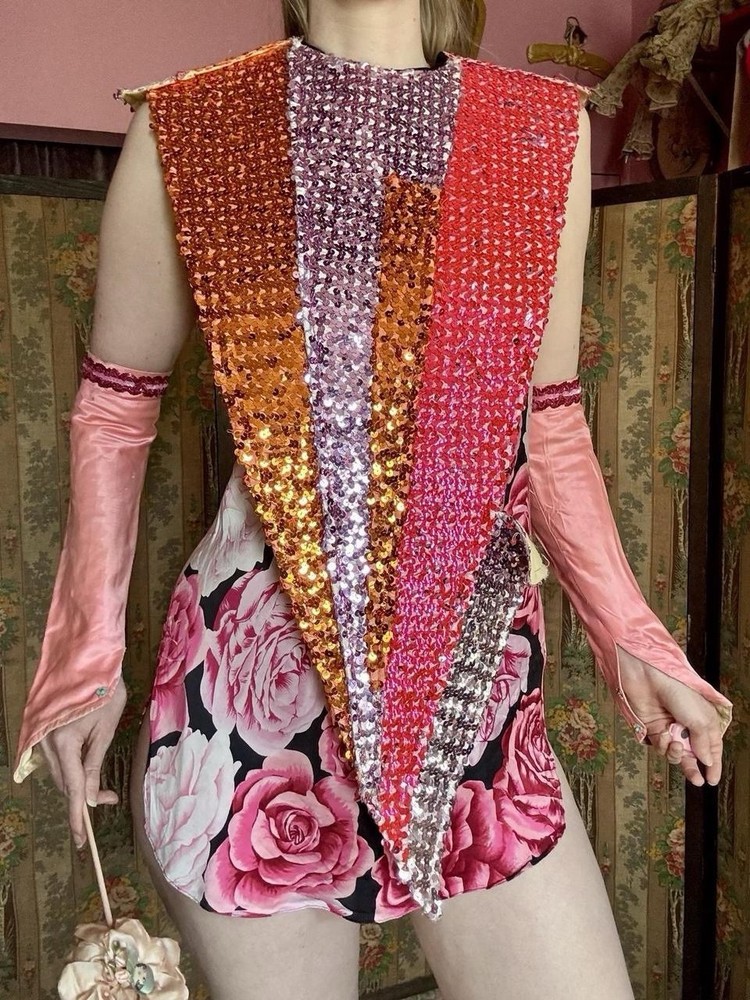 1970s Sculptural Sequin Costume Overlay Top, One Size