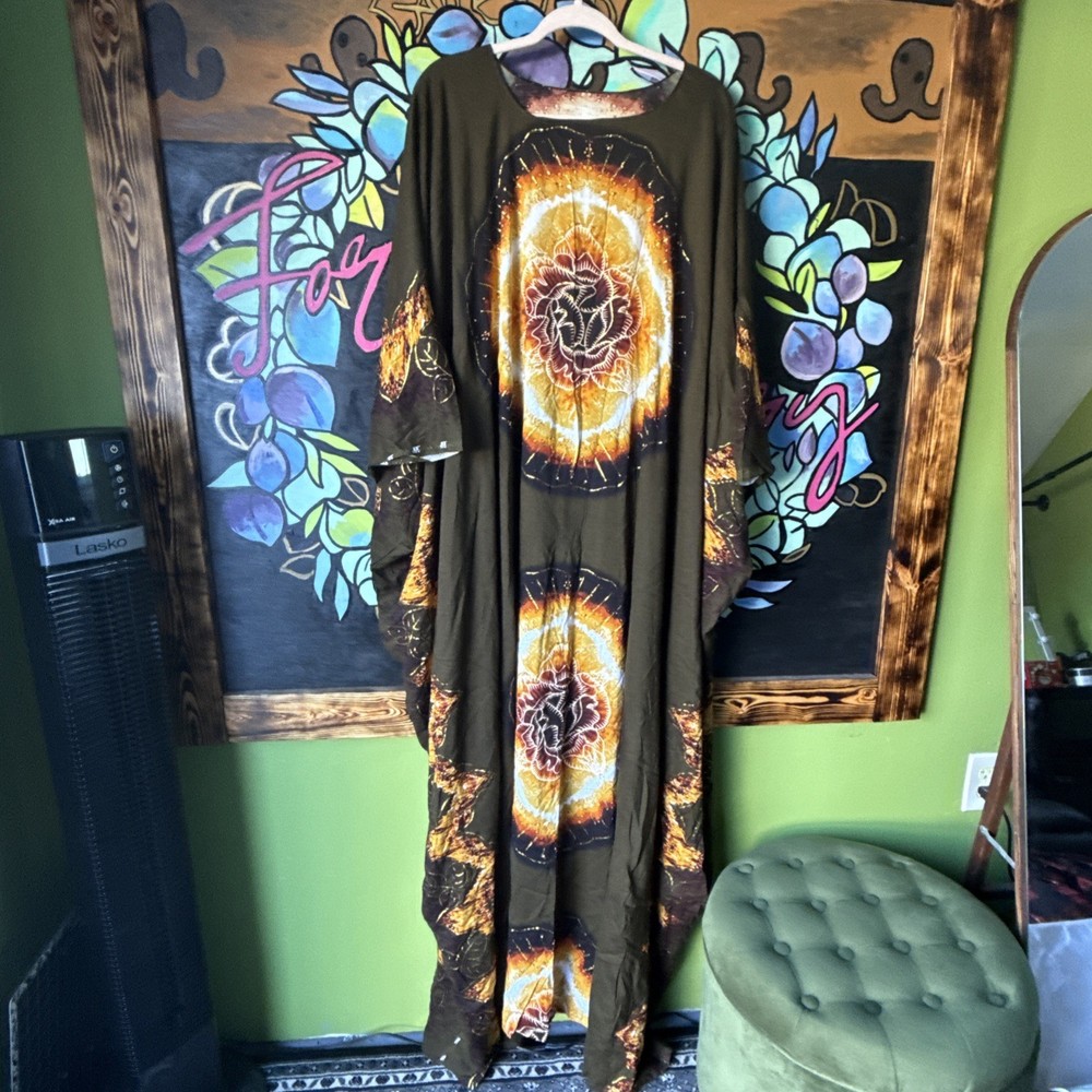 Maxi Kaftan Dress, Brown, Oversized One size OS