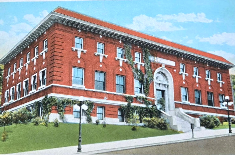 1950's Public Library Building Side View Stairs Sioux City Iowa IA Postcard