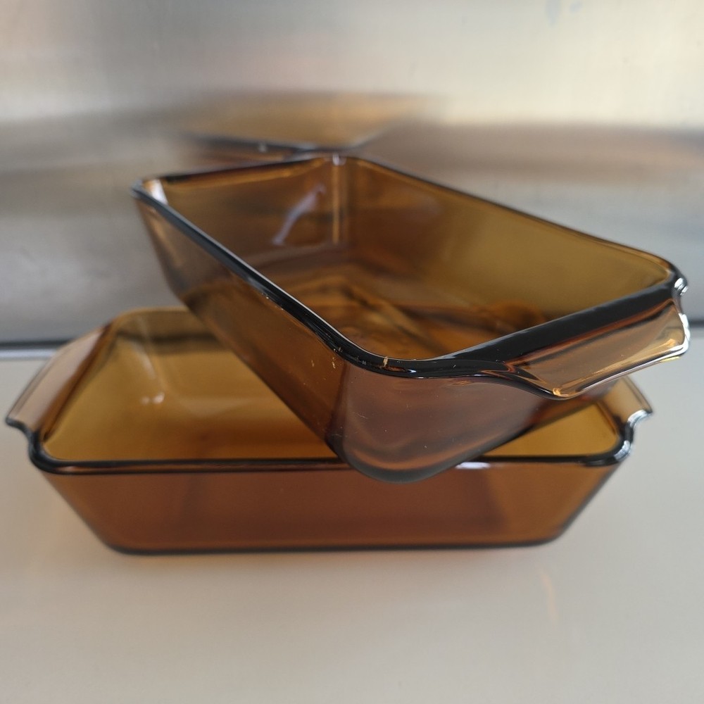 Vintage Anchor Hocking Amber Brown Rectangular Baking Dishes Set of 2 #441