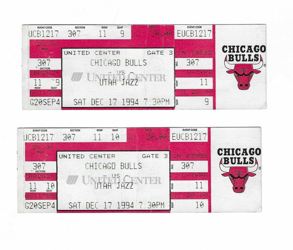 Chicago Bulls vs Utah Jazz Unused Basketball Tickets 12/17/1994