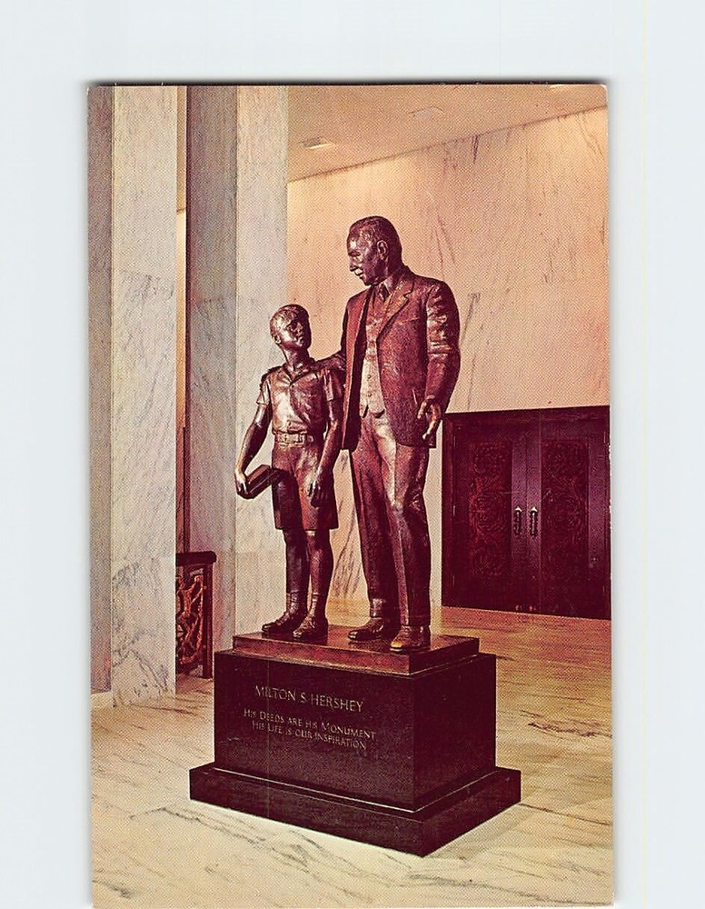 Postcard Milton S. Hershey Statue Milton Hershey School Hershey Pennsylvania USA