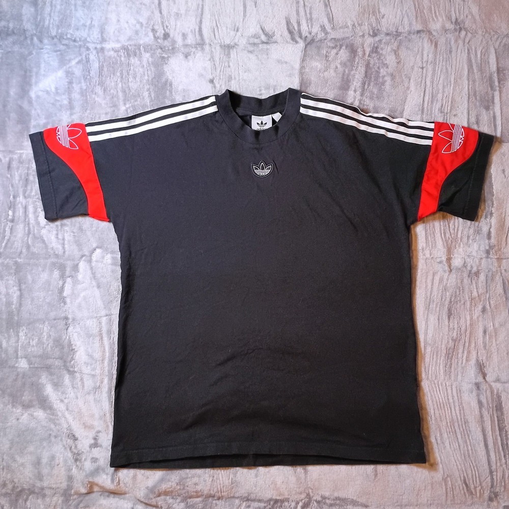 Adidas Originals Mens Large Black Red Colorblock Trefoil 3-Stripe T-Shirt Tee