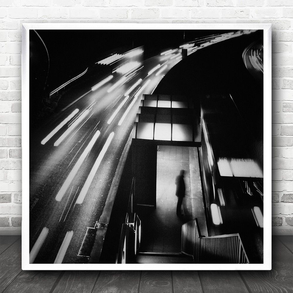 Night Abstract Shadow Silhouette Street Tube Station Square Wall Art Print
