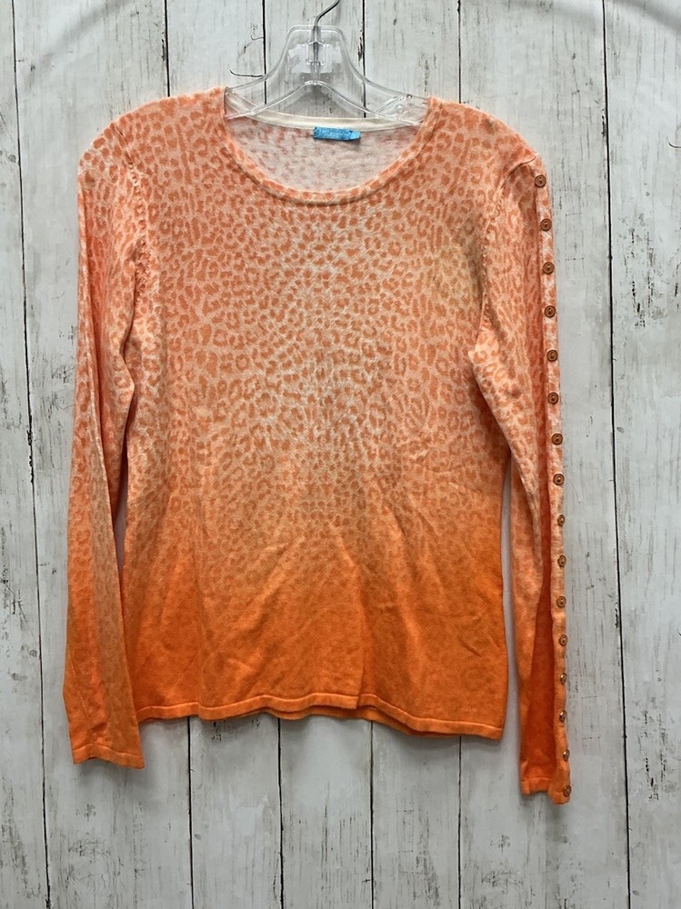 J. McLaughlin Orange Cheetah Print Long Sleeve Top Small 0506–248