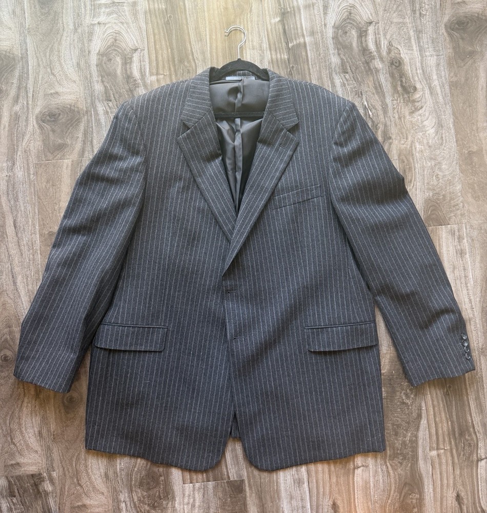 Hickey Freeman 52 Long Gray Pinstripe Worsted Wool Cashmere Suit Jacket Men
