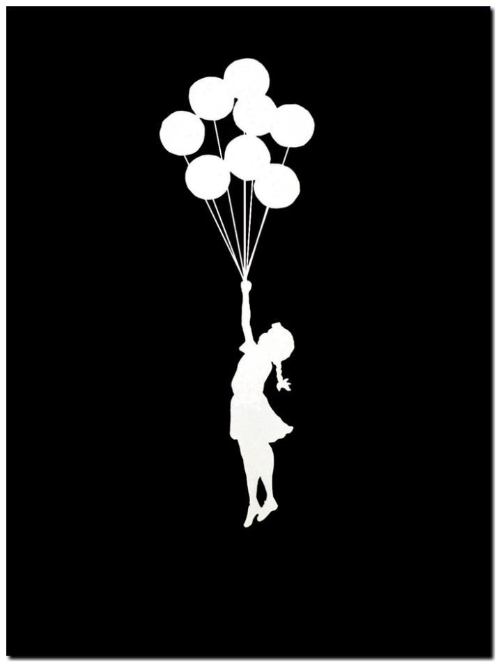 BANKSY STREET ART *FRAMED* CANVAS PRINT Girl & Balloons black 16