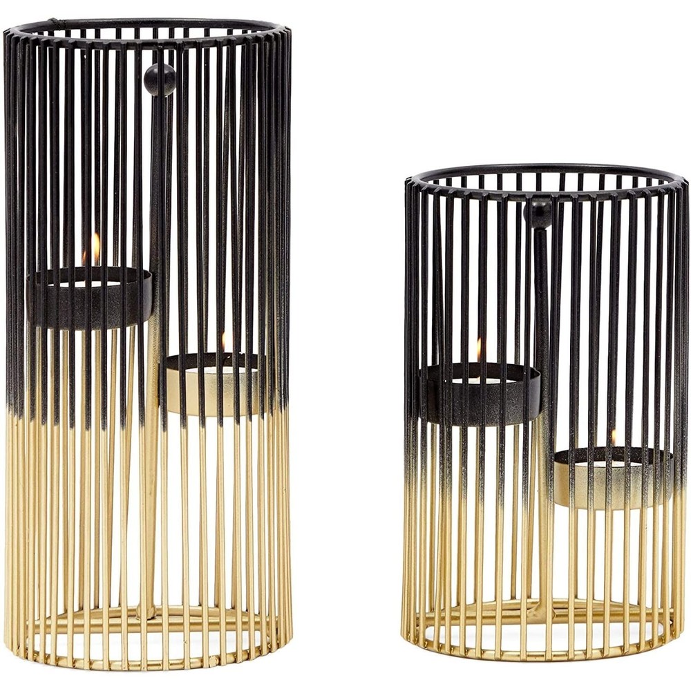 Juvale Set of 2 Black and Gold Geometric Candle Holders for Modern Table Deco...