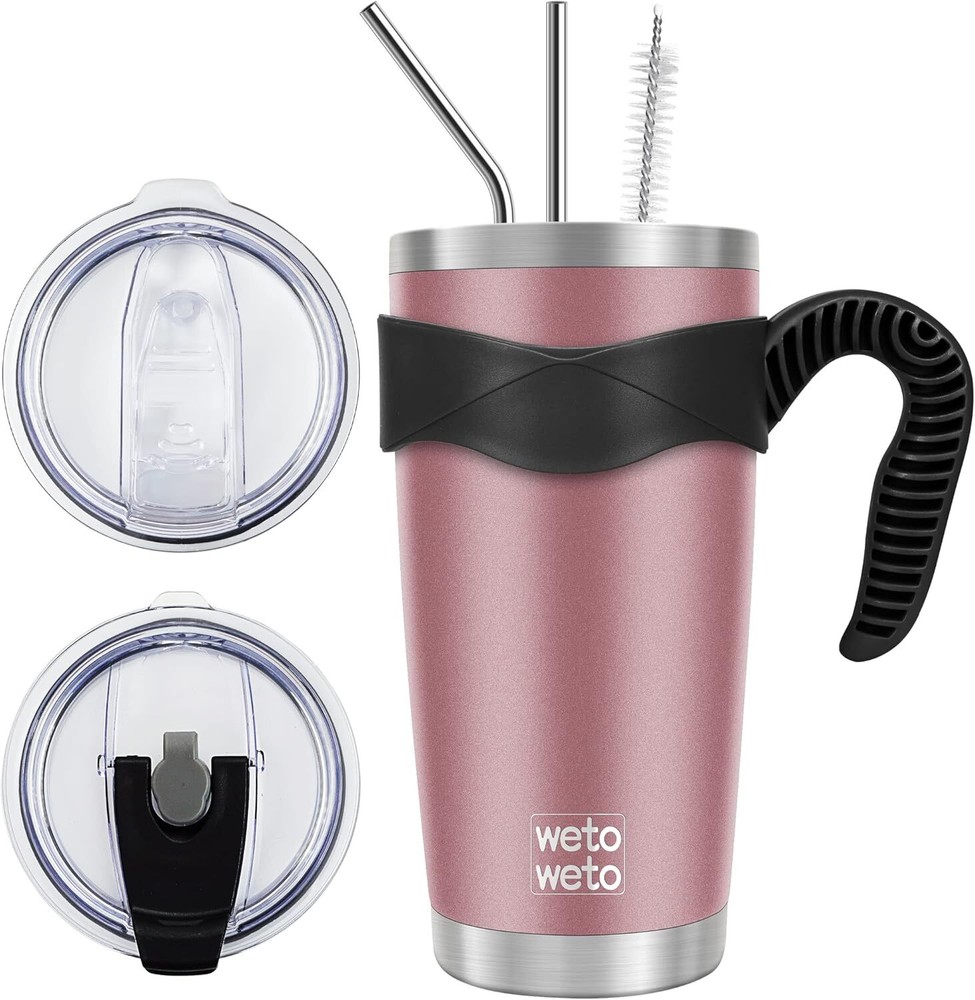 WETOWETO 20oz Insulated Stainless Steel Tumbler with Handle, A1-Rose Gold