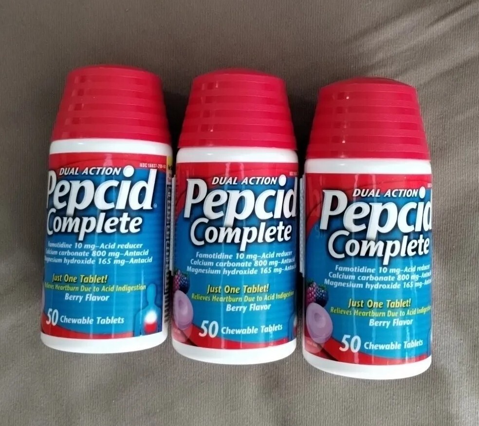 (3) Dual Action Pepcid Complete Acid Reducer + Antacid Chews, Berry, 50x3=150-image