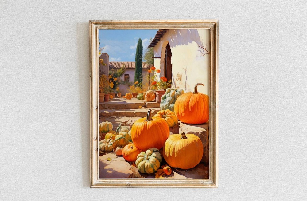 A Nostalgic Autumn Charming Pumpkins In Old Town Country Wall Art Autumn
