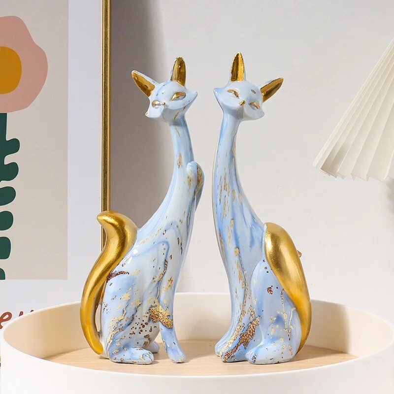 Nordic Art Oil Painting Graffiti Fox Lover Figurine,Abstract Halloween Ornament-image