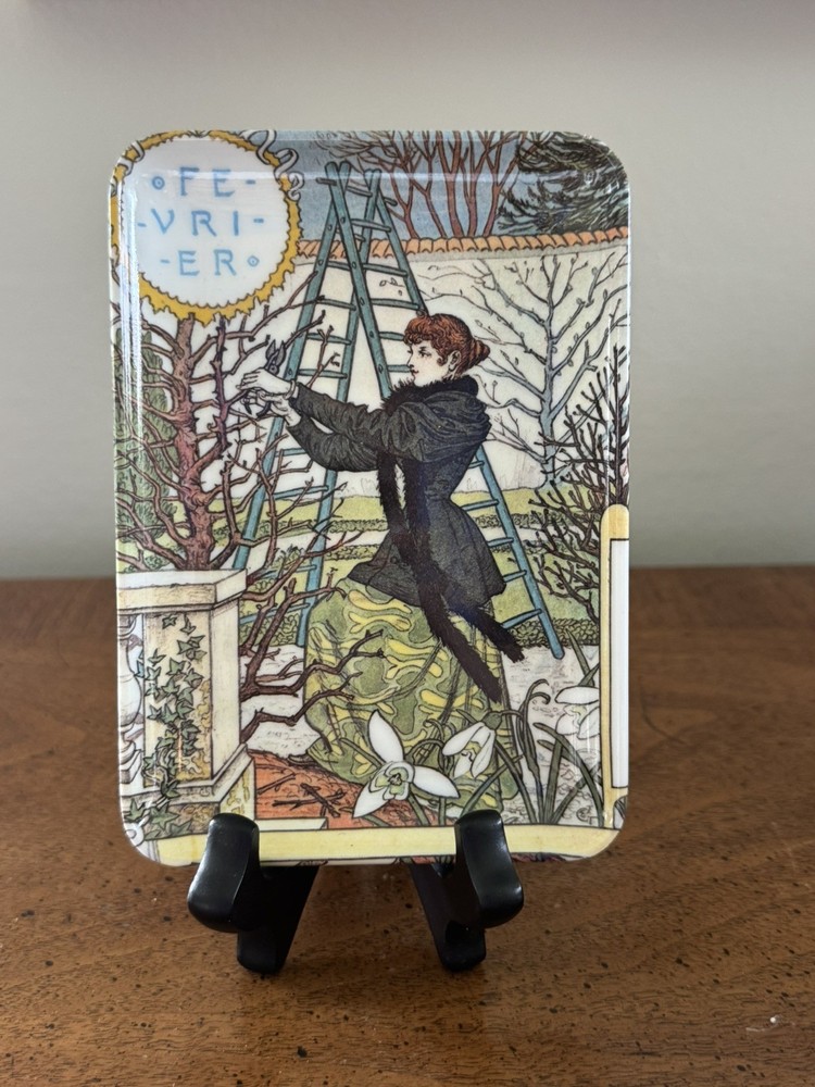 Eugene Grasset Art Nouveau 6” Melamine Ladies of the Month Tray, February, Italy
