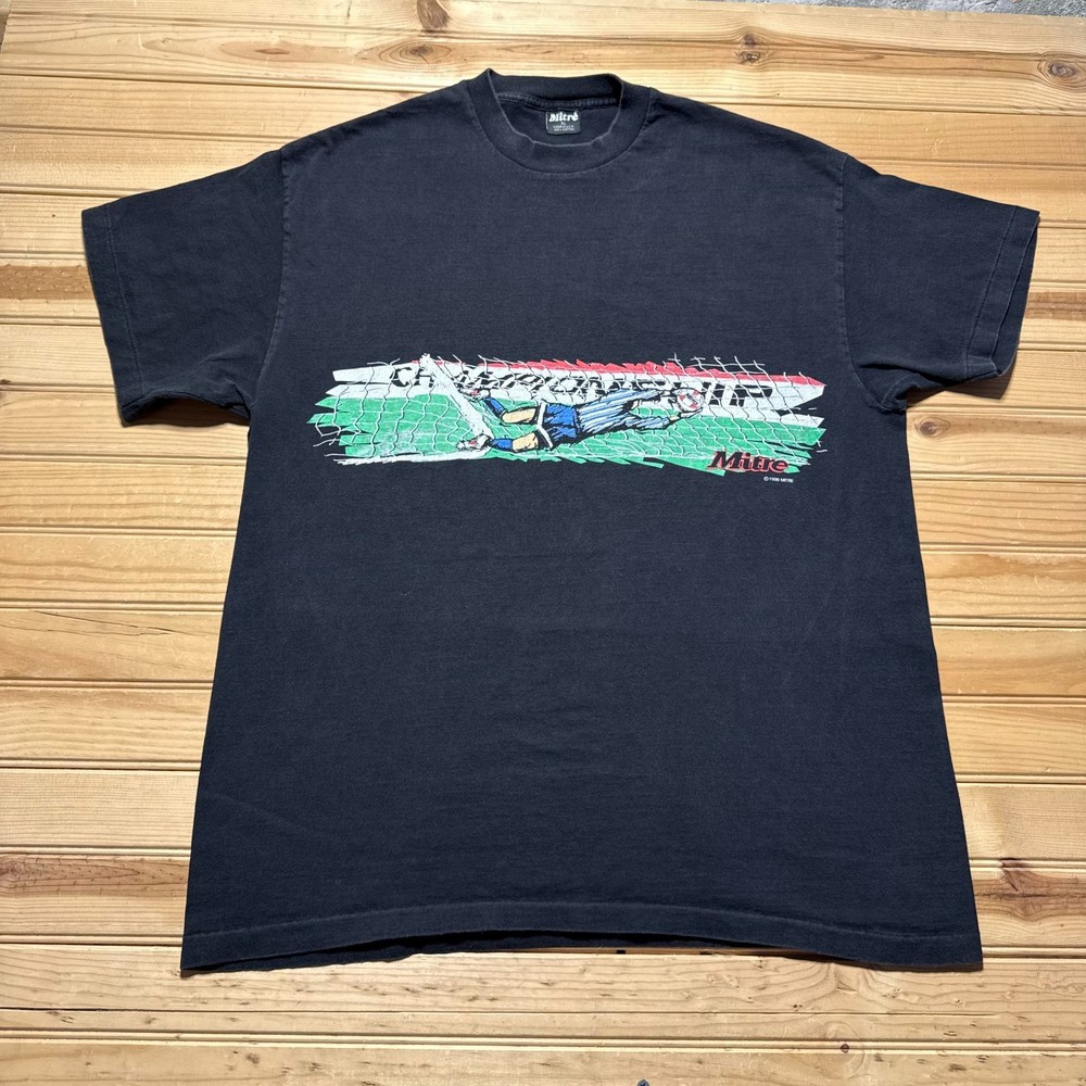 Vintage 1996 Mitre Championship Goalkeeper Soccer Sports Graphic T-Shirt USA XL