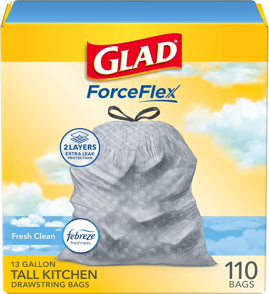 Tall Kitchen Drawstring Trash Bags - Odorshield 13 Gallon White Trash Bag,