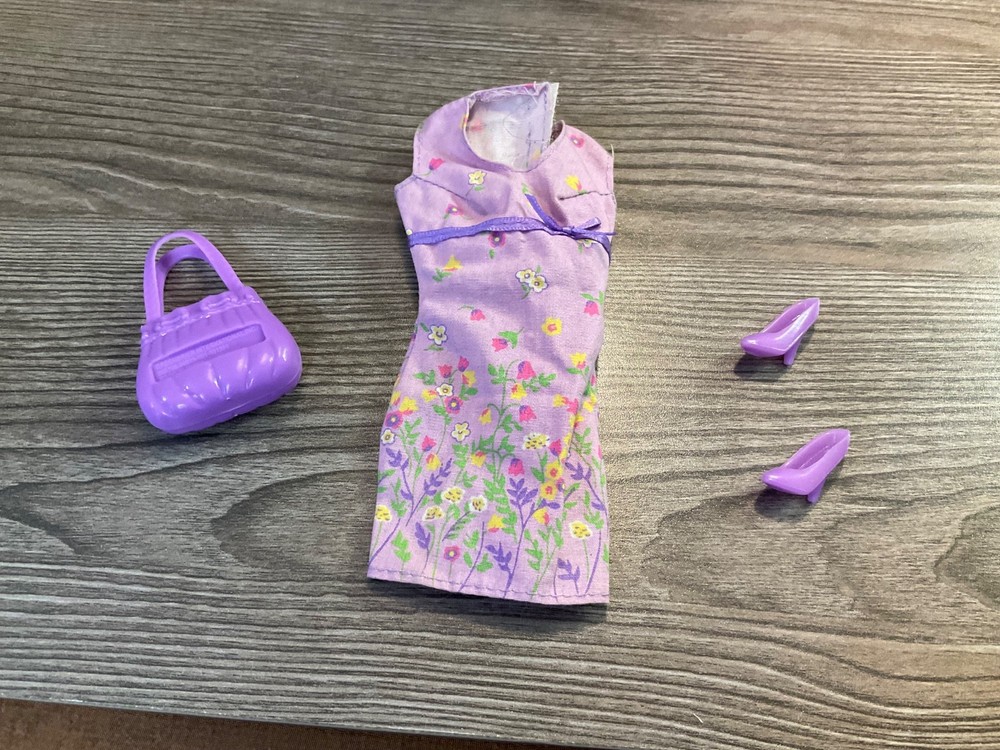 Mattel Barbie Doll Clothes 1999 Pretty Flowers Dress Shoes Purse Outfit Lot