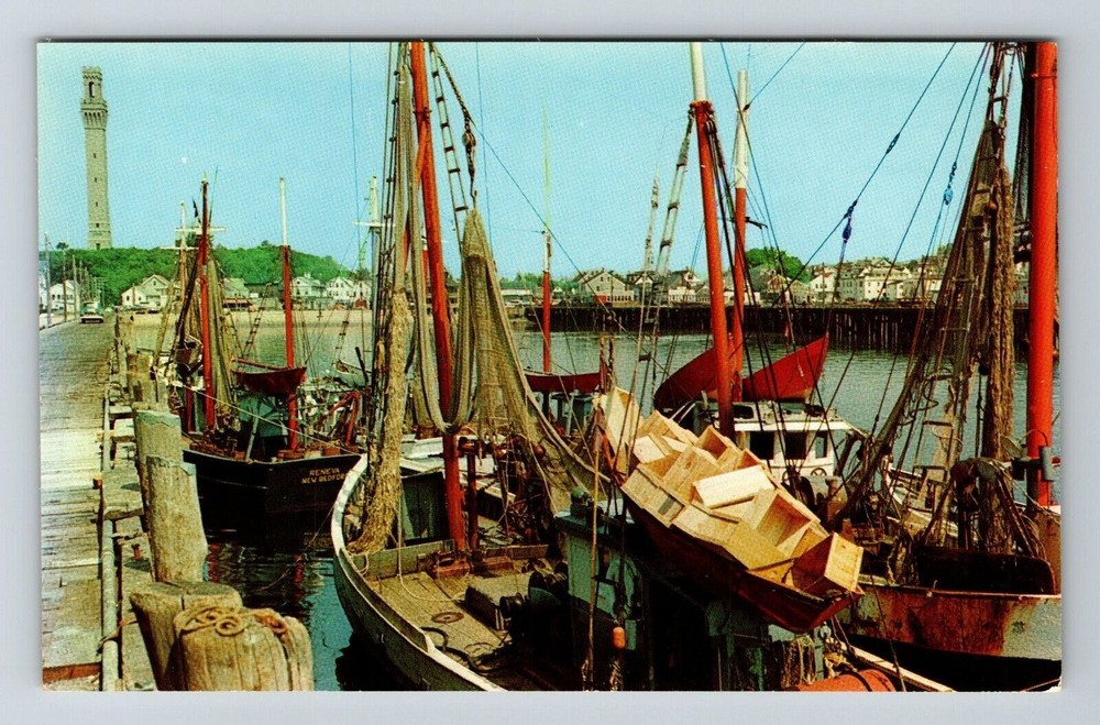 Cape Cod MA-Massachusetts, Fishing Draggers At The Dock, Vintage Postcard