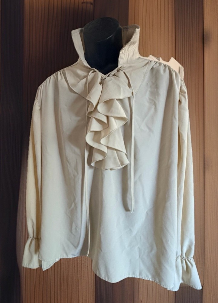 Cream Victorian Inspired Ruffle Blouse Long Sleeve Tie Neck Boho Romantic Shirt
