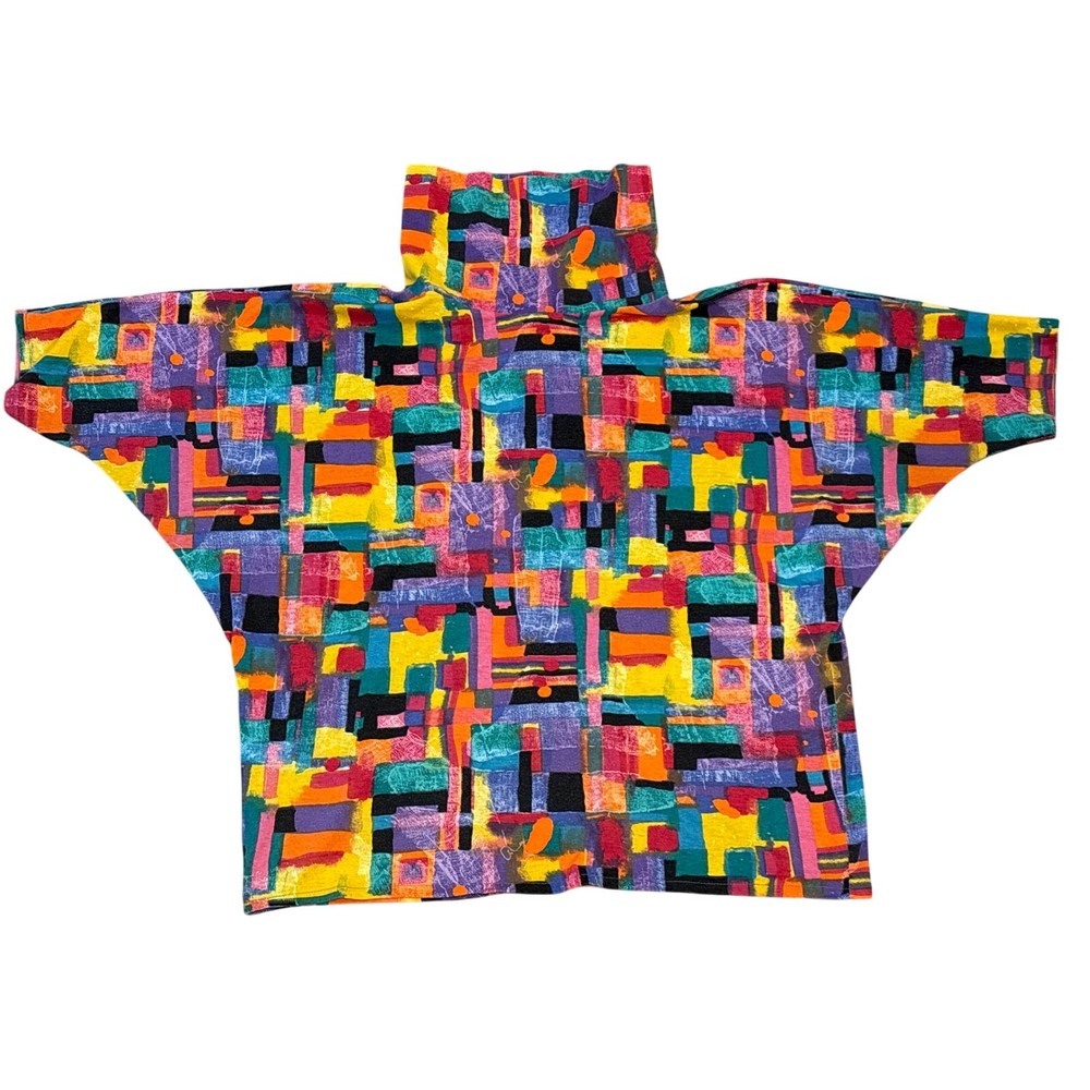 Vintage 80s abstract Koolers by rainbow boxy turtleneck top flowy OSFA art shirt