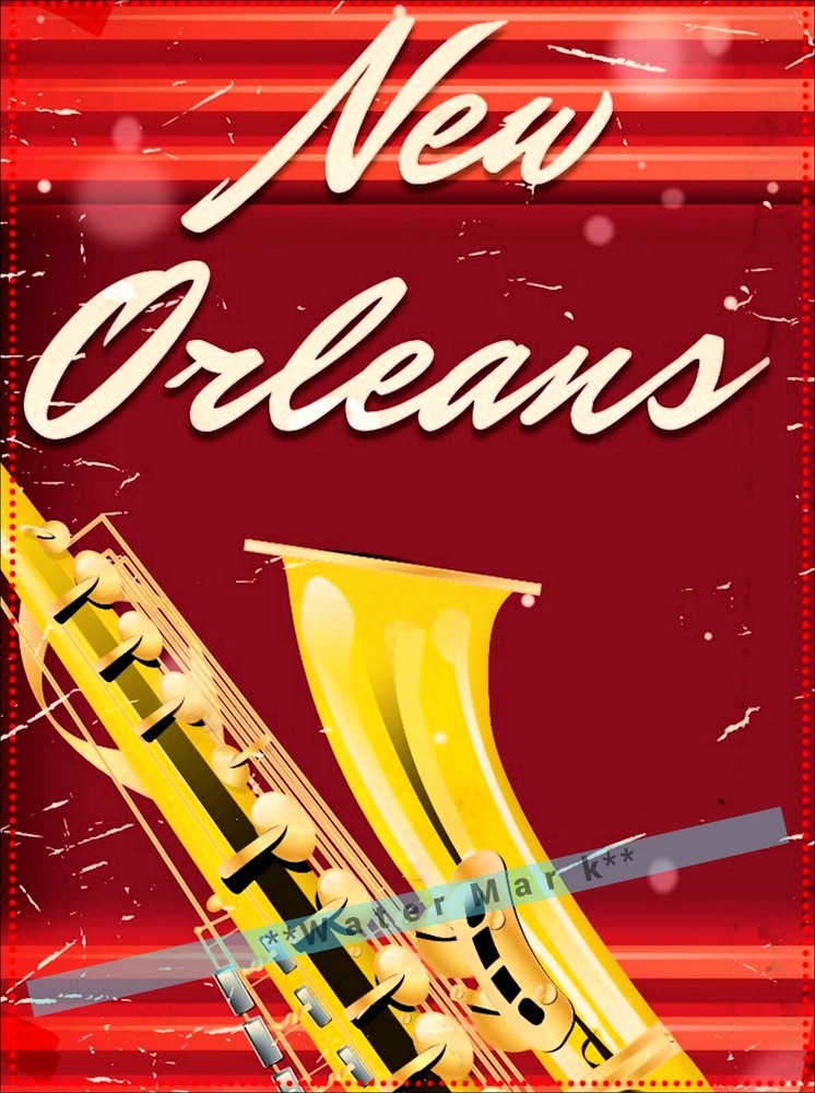 New Orleans 1970 Saxophone Vintage Poster Print Big Easy Style Music Travel Art