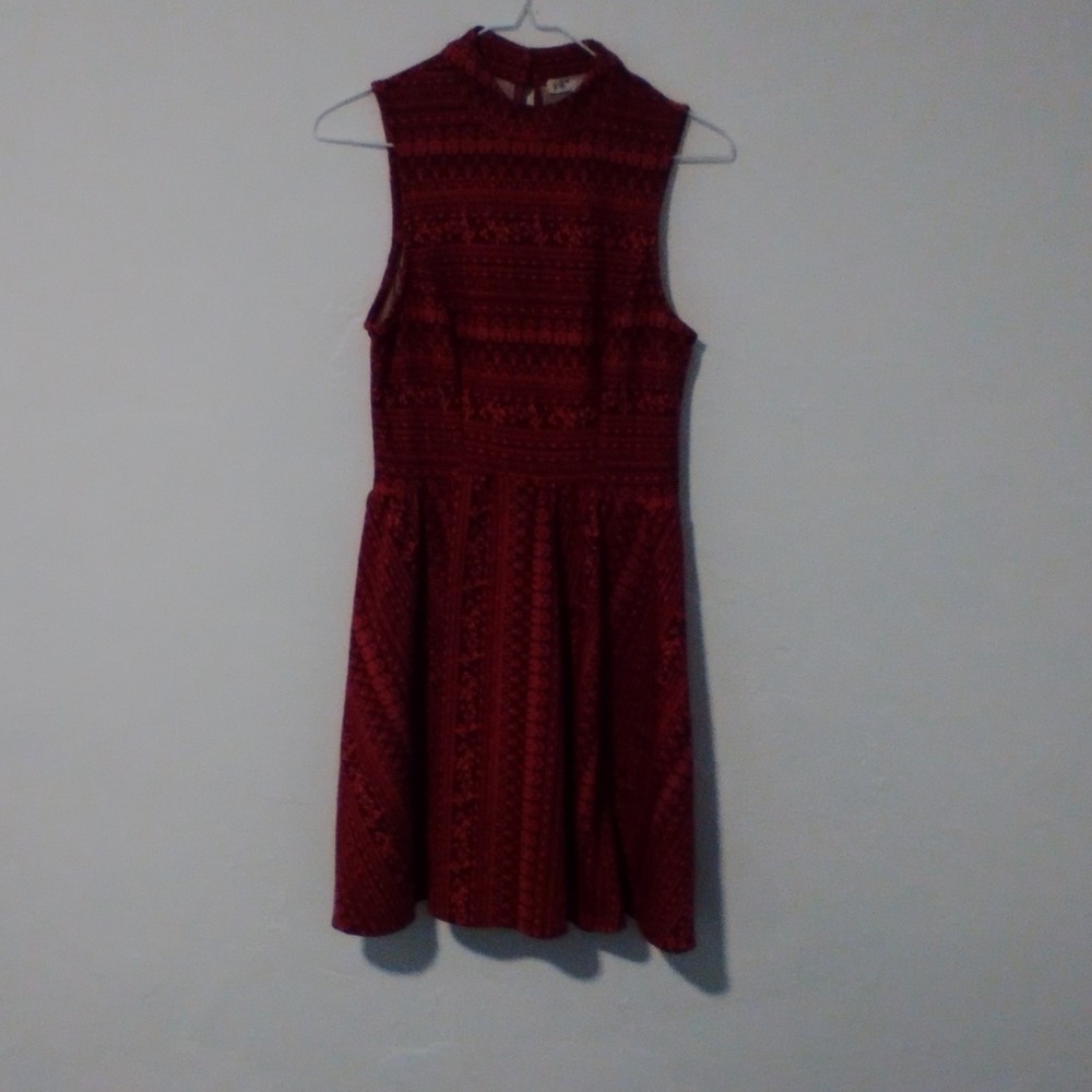 jolt Red Geometric Sleeveless Fit & Flare Girls Dress Round Neck Size M