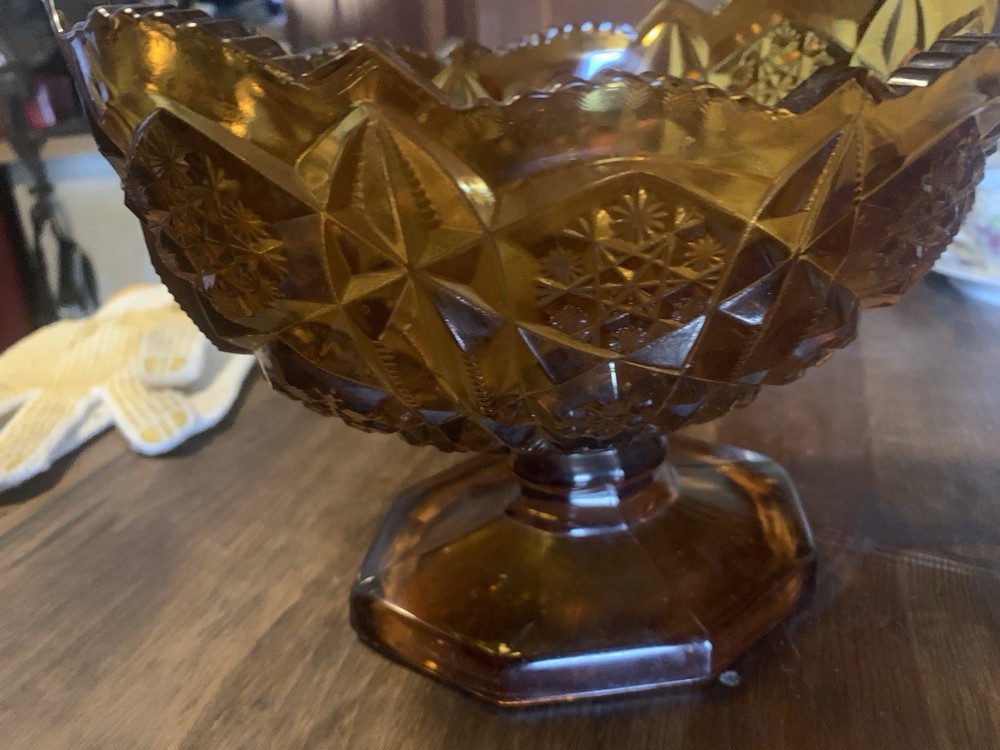 Vintage Fenton Small Amber Hobnail Glass Rose Bowl Vase Ruffle Rim