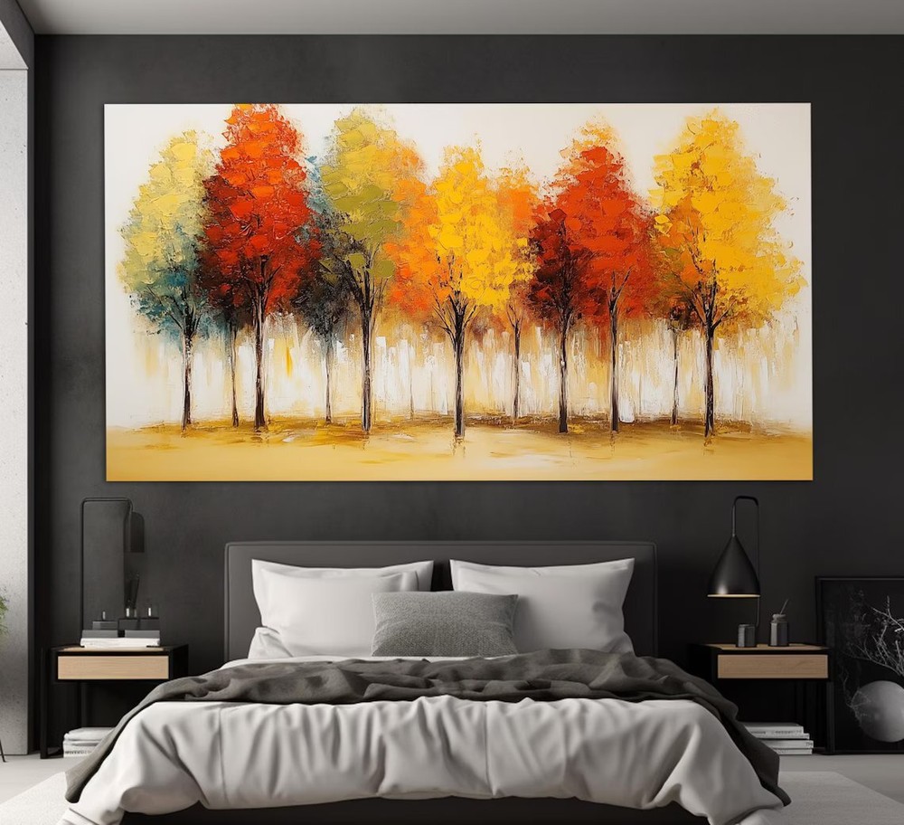 Colorful Autumn Tree Vintage Oil Paint Unframed Canvas Print Australian Wall Art