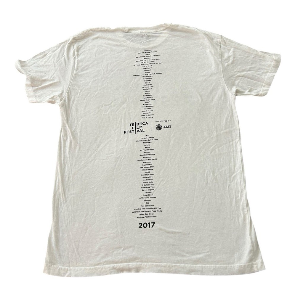 Tribeca Film Festival T-shirt Sz Large White Short Sleeve 2017 Line Up Films Tee